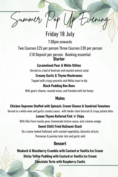 Summer Pop Up Evening Menu Insta